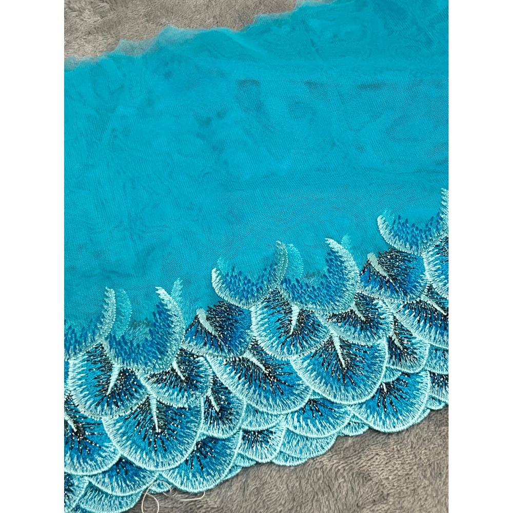 Turquoise Embroidered Tulle Lace Trim 88" Feather Scallop Costume Bridal Sewing
